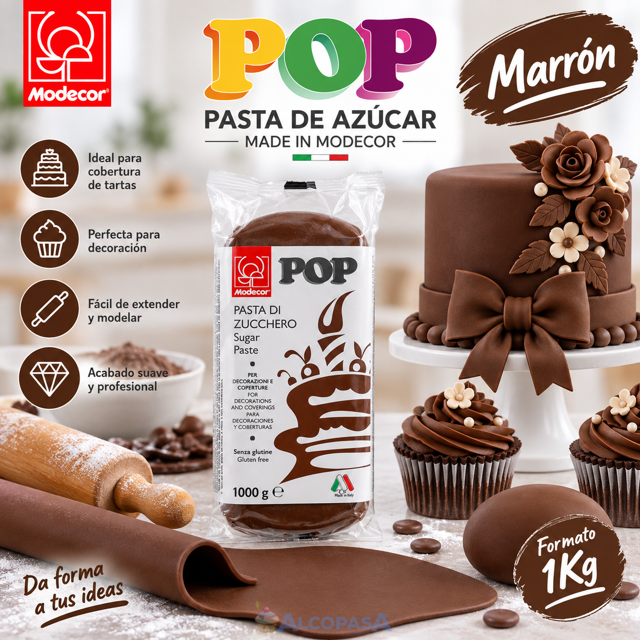 FONDANT MARRÓN POP (BLOQUE 1Kg)