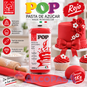 FONDANT ROJO POP (BLOQUE 1Kg)