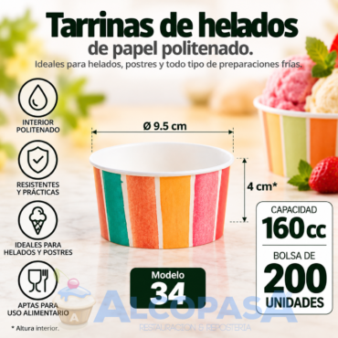 TARRINAS 34 HELADOS PAPEL POLITENADO 160cc (200Uds)