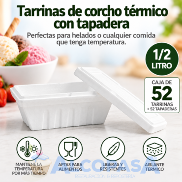 TARRINAS CORCHO PARA HELADOS C/T 1/2L (52Uds)