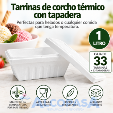 TARRINAS CORCHO PARA HELADOS C/T  1L (33Uds)