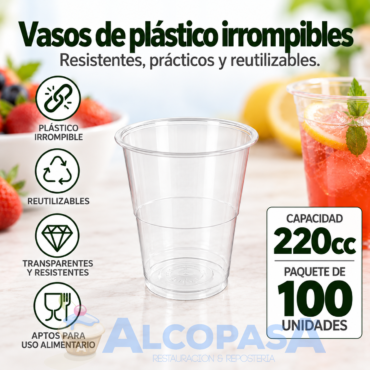 VASOS DE PLASTICO 220cc (PAQUETE 100Uds)