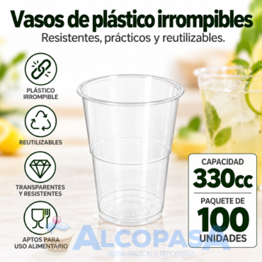 VASOS DE PLASTICO 330cc (PAQUETE 100Uds)