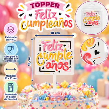 TOPPER "FELIZ CUMPLEAÑOS COLORES" (Ud)