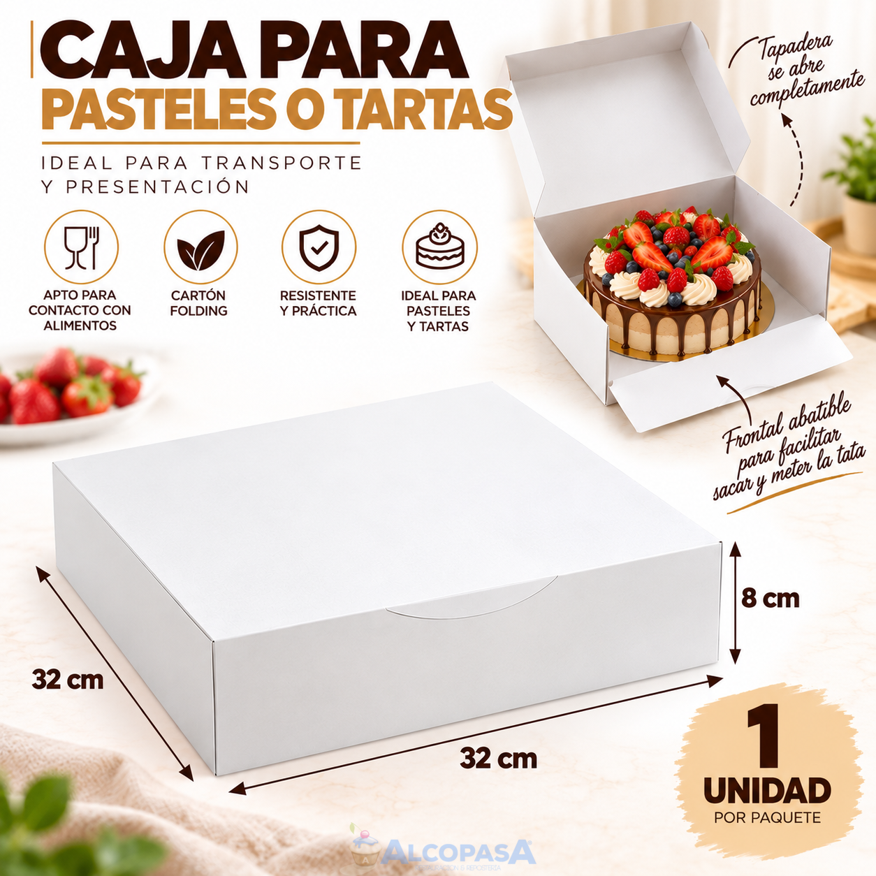 CAJAS CUADRADAS BLANCAS 32x32x8cm (Ud)