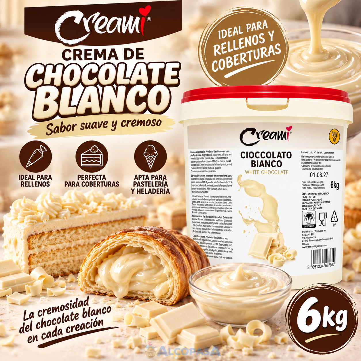 CREMA DE CHOCOLATE BLANCO CREAMI (CUBO 6Kg)