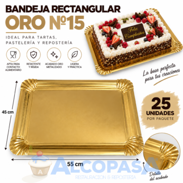 BANDEJAS RECTANGULARES ORO Nº15 45X55 (25Uds)