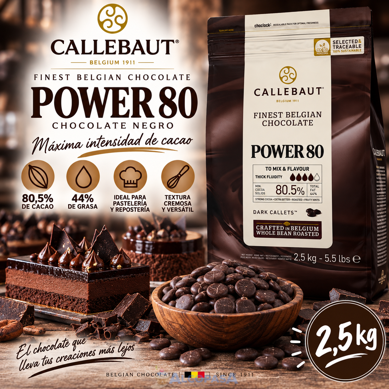 COBERTURA CALLEBAUT POWER 80 NEGRO (BOLSA 2.5Kg)