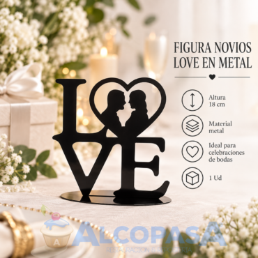 FIGURA NOVIOS "LOVE" EN METAL 18cm (Ud)