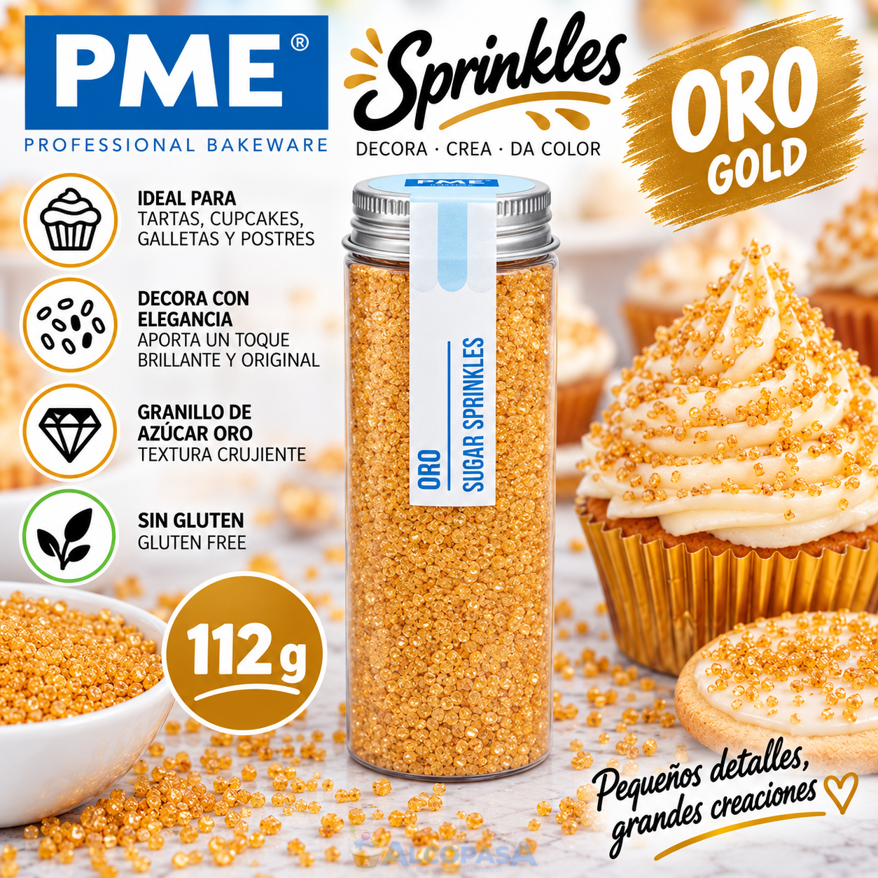 GRANILLO DE AZÚCAR PME ORO (BOTE 112g)