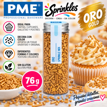 MEZCLA DE SPRINKLES PME DORADO (BOTE 76g)