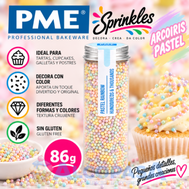 MINI PERLAS-SPRINKLES PME ARCOIRIS PASTEL(BOTE 86g)