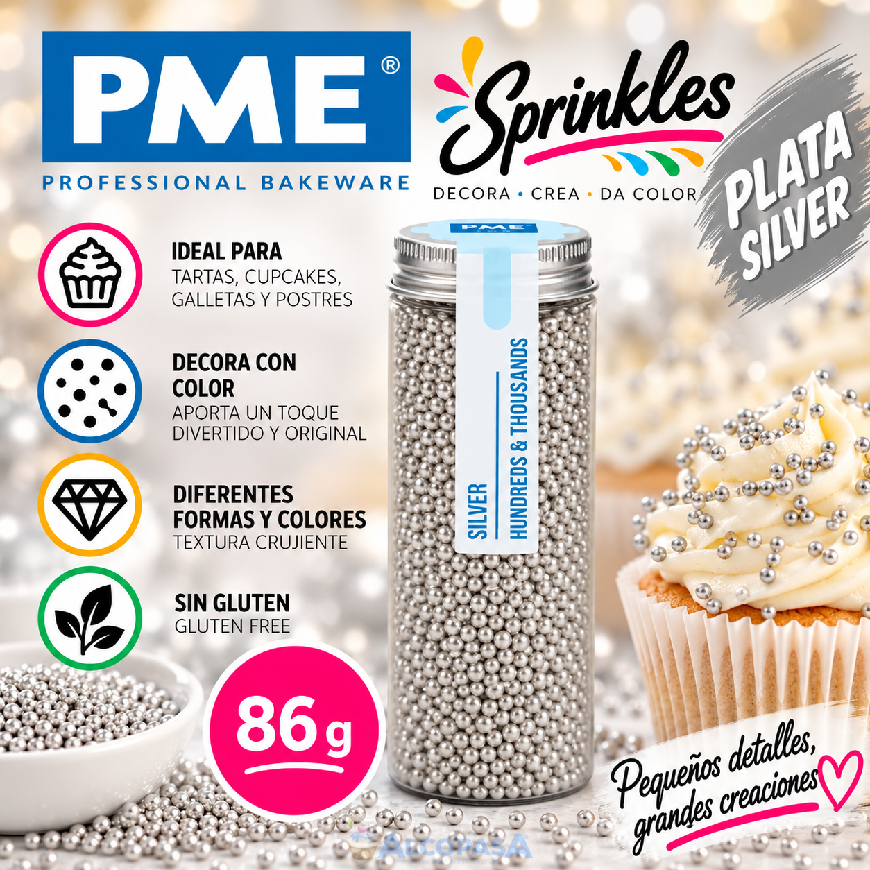 MINI PERLAS - SPRINKLES PME PLATA (BOTE 86g)