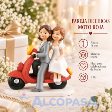 PAREJA DE CHICAS "MOTO ROJA" 18cm (Ud)