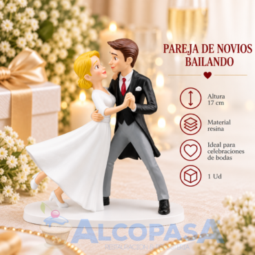 PAREJA DE NOVIOS BAILANDO RESINA RUBIA 17cm (Ud)