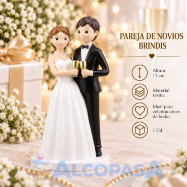 PAREJA DE NOVIOS BRINDIS RESINA 17cm (Ud)