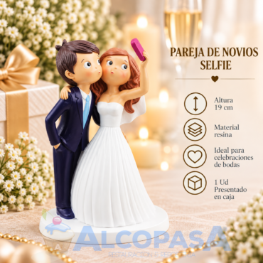PAREJA DE NOVIOS SELFIE RESINA 19cm (Ud)