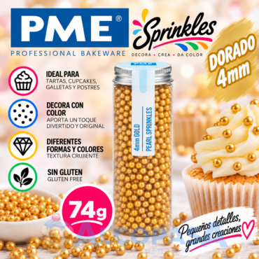 PERLAS - SPRINKLES PME DORADO 4mm (BOTE 74g)