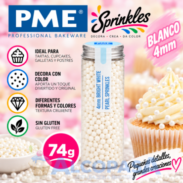 PERLAS - SPRINKLES PME BLANCO 4mm (BOTE 74g)