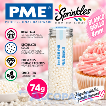 PERLAS - SPRINKLES PME BLANCO BRILLO 4mm(BOTE 74g)