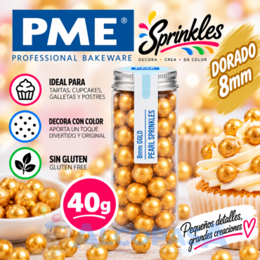 PERLAS - SPRINKLES PME DORADO 8mm (BOTE 40g)
