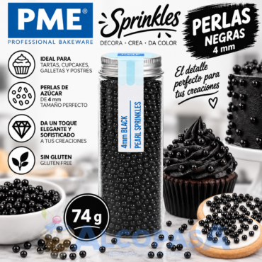 PERLAS - SPRINKLES PME NEGRO 4mm (BOTE 74g)