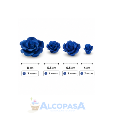 ROSAS DE AZÚCAR AZUL TAMAÑOS SURTIDOS (CAJA 17Uds)