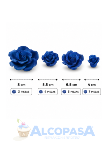ROSAS DE AZÚCAR AZUL TAMAÑOS SURTIDOS (CAJA 17Uds)
