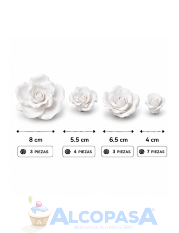 ROSAS DE AZÚCAR BLANCA TAMAÑO SURTIDO (CAJA 17Uds)