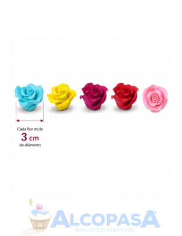 ROSAS DE AZÚCAR COLORES SURTIDOS 3cm (CAJA 30Uds)