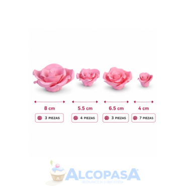 ROSAS DE AZÚCAR ROSA TAMAÑOS SURTIDOS (CAJA 17Uds)