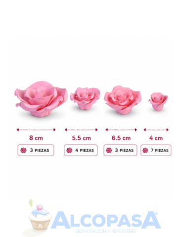 ROSAS DE AZÚCAR ROSA TAMAÑOS SURTIDOS (CAJA 17Uds)