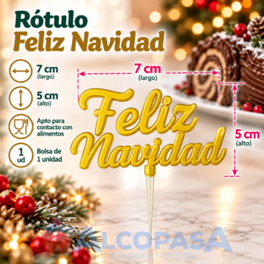ROTULO DORADO C/PINCHO FELIZ NAVIDAD 5x7cm (Ud)
