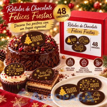 ROTULOS CHOCOLATE OVAL FELICES FIESTA (CAJA 48Uds)