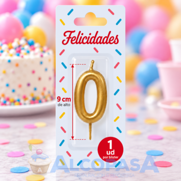 VELA ELEGANCE DORADA 9cm Nº0 (Ud)