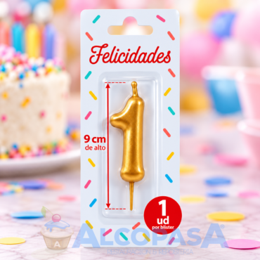 VELA ELEGANCE DORADA 9cm Nº1 (Ud)
