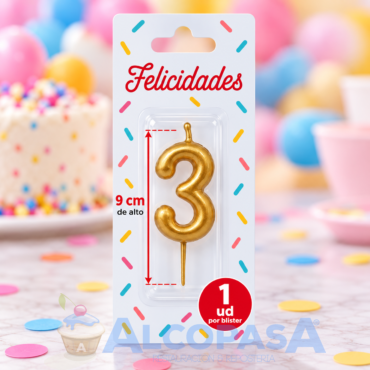 VELA ELEGANCE DORADA 9cm Nº3 (Ud)