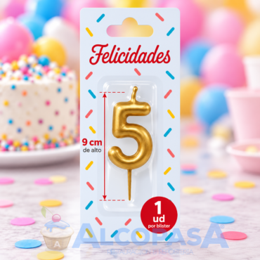 VELA ELEGANCE DORADA 9cm Nº5 (Ud)
