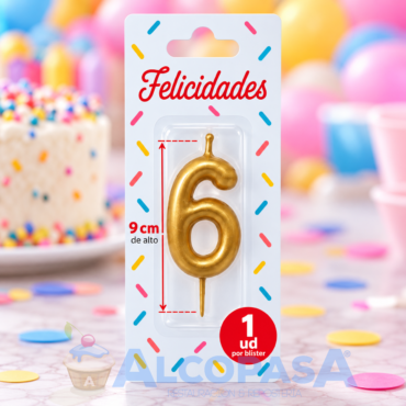 VELA ELEGANCE DORADA 9cm Nº6 (Ud)