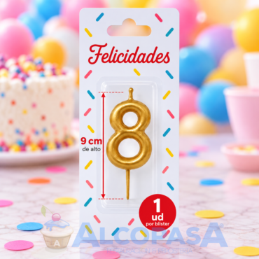 VELA ELEGANCE DORADA 9cm Nº8 (Ud)