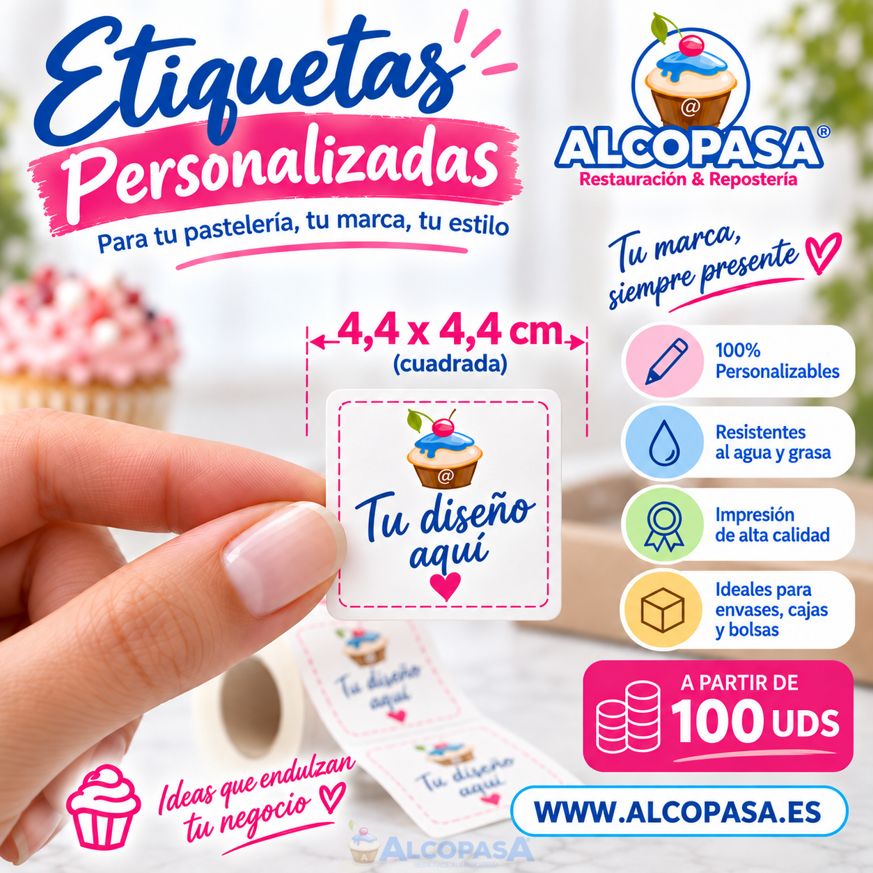 ETIQUETAS CUADRADA 4,4cm PERSONALIZADA (Ud)