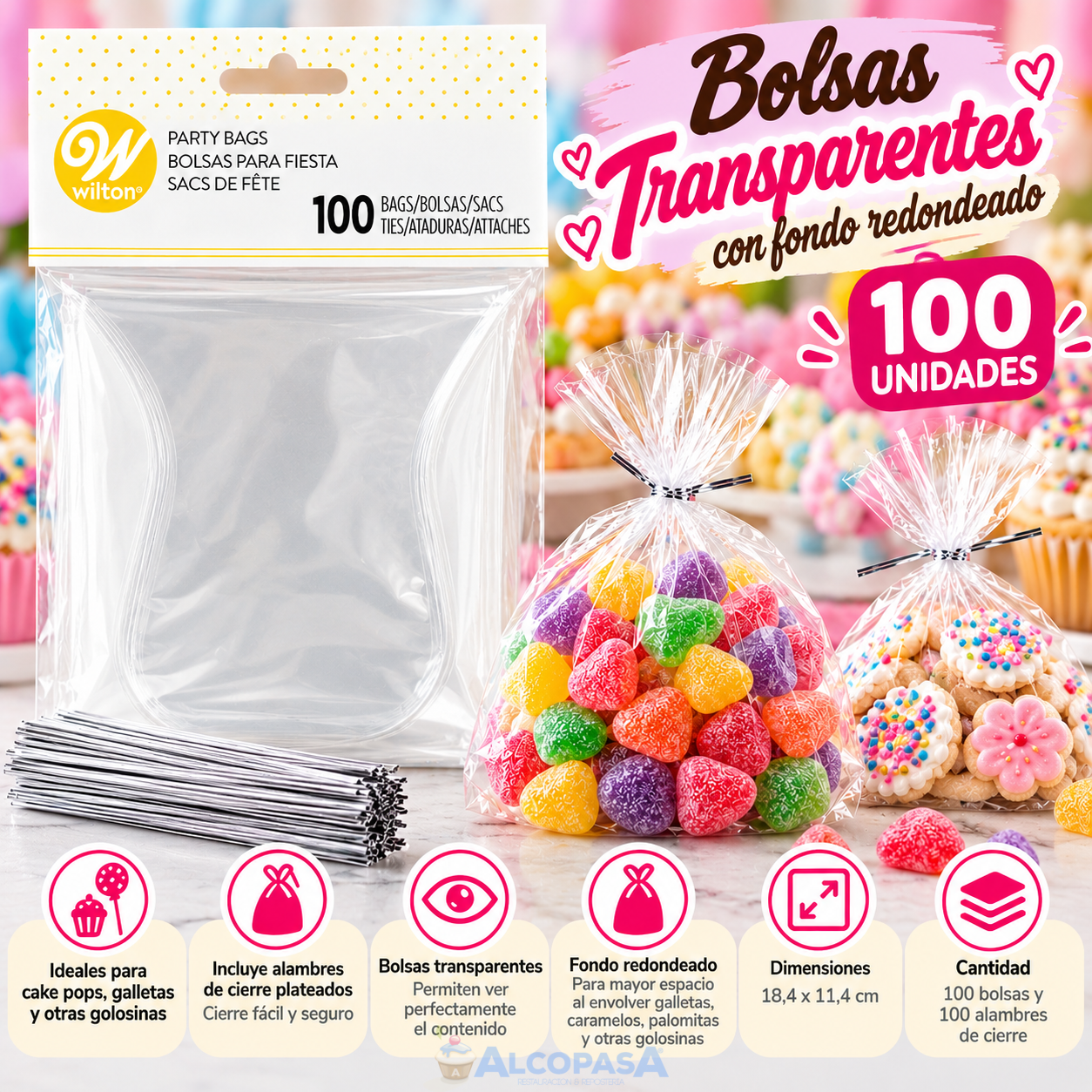 BOLSAS TRANSPARENTE WILTON 18,4x11,4cm (BOLSA 100UDS)