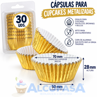 CÁPSULAS CUPCAKE DORADA PME (BLISTER 30Uds)