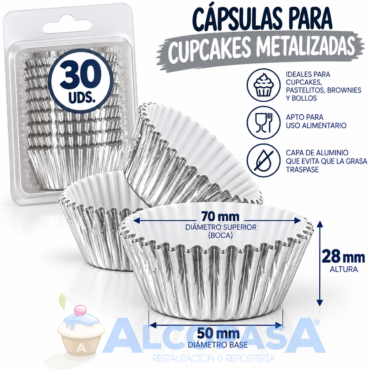 CÁPSULAS CUPCAKE PLATEADA PME (BLISTER 30Uds)