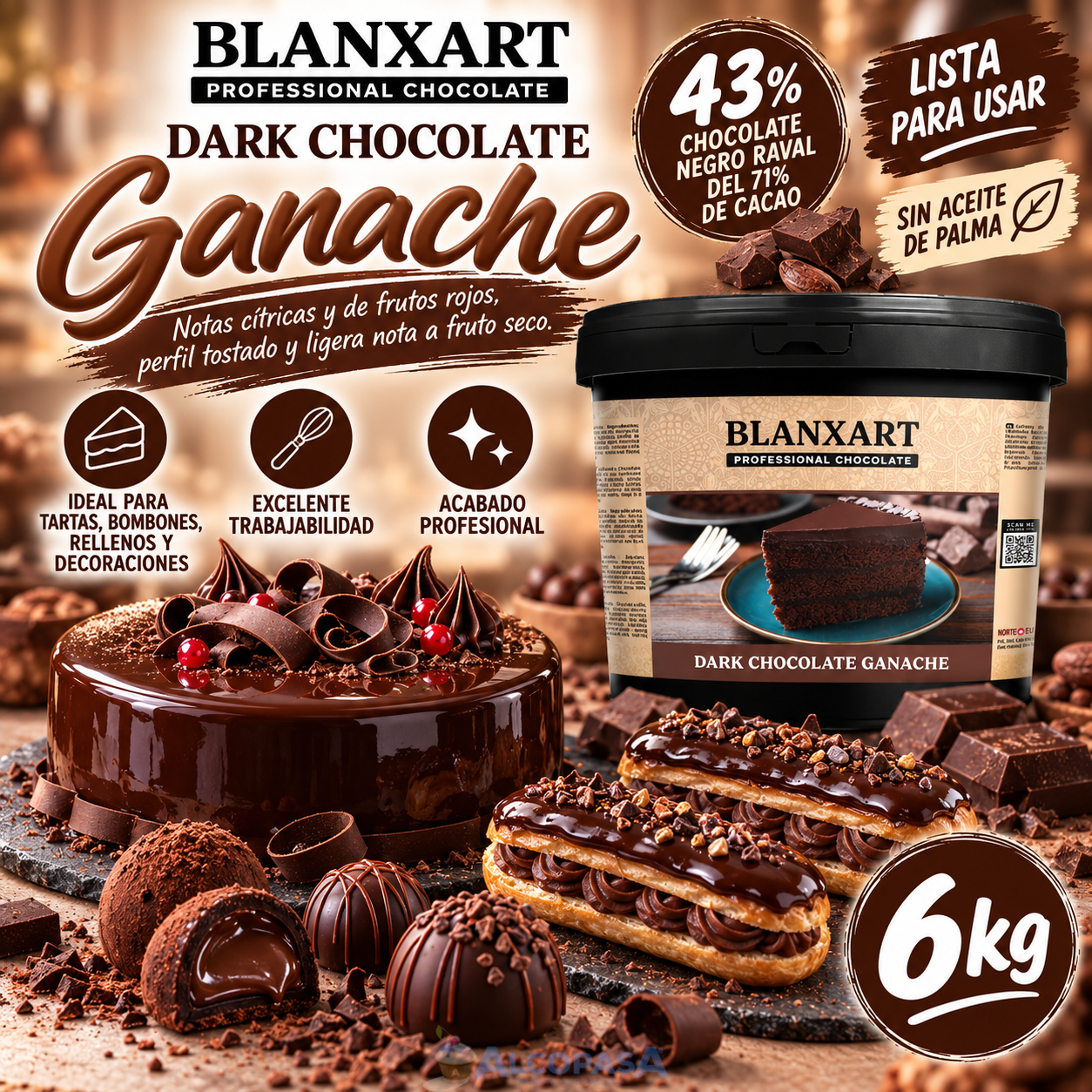 CREMA GANACHE DARK BLANXART (CUBO 6Kg)