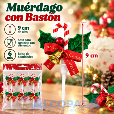 MUÉRDAGO CON BASTÓN 9cm (BOLSA 6Uds)